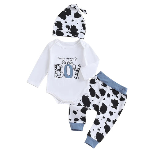 VISgogo 3 Pcs Baby Boy Outfit Letter Print Long Sleeve Rompers and Cow