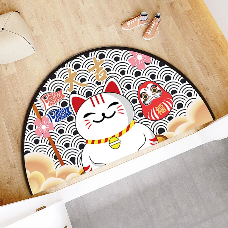 Cartoon Lucky Cat Welcome Entrance Doormats Good Fortune Rug Soft Door