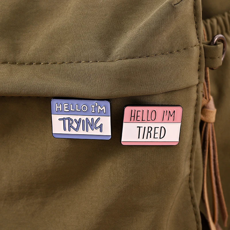 Fun Dialog Enamel Pins Custom 50% IDN 50% IDC I'm Stressed Tired