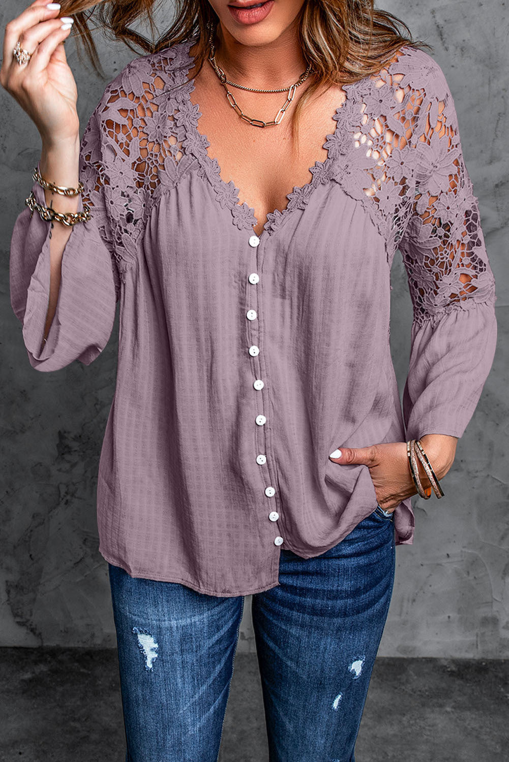 Lace Sleeve Women's Blouse