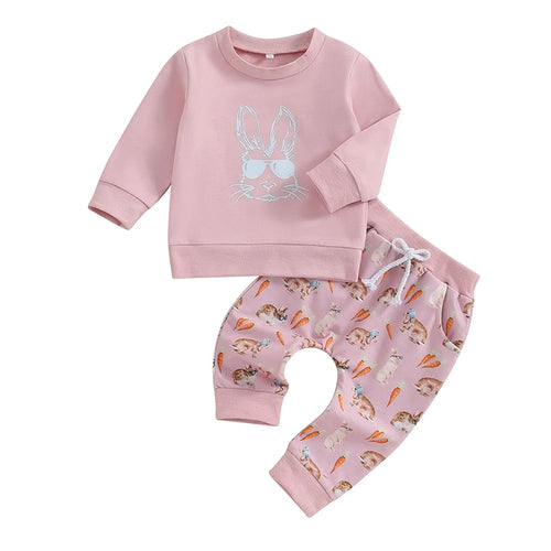 Baby Boys Clothes Set Long Sleeve Sweatshirt Bunny Carrot Print Pants
