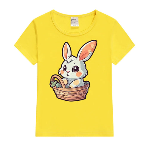 Kids Cute Easter Bunny in Basket Print T Shirt