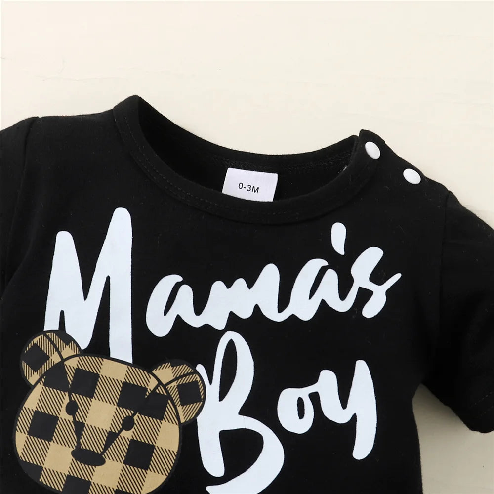 Newborn Baby Boy Bodysuit Mama's Boy Print Short Sleeve Romper 0-18