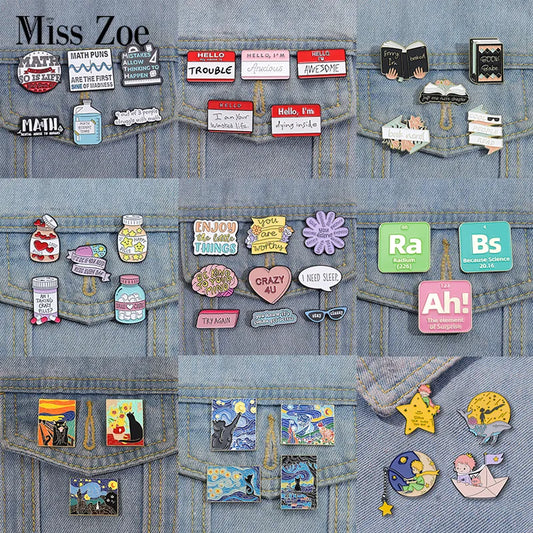 Oil Painting Quotes 3-6pcs/set Enamel Pins Custom Quotes Saying