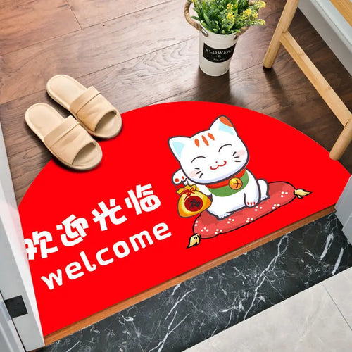 Cartoon Lucky Cat Welcome Entrance Doormats Good Fortune Rug Soft Door