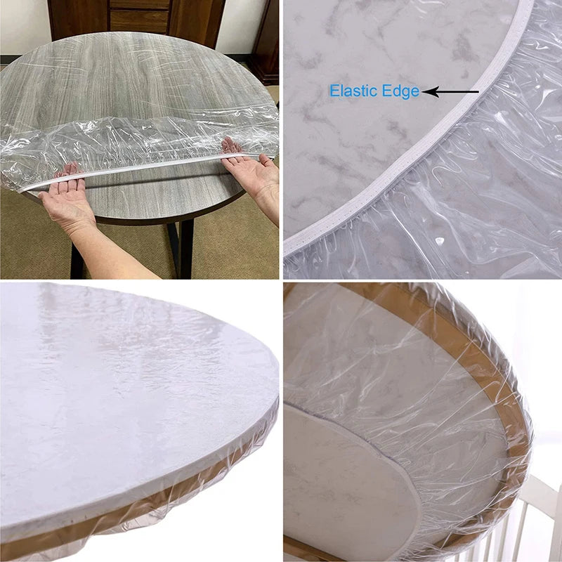 Fitted Round Elastic Tablecloth Transparent Cover