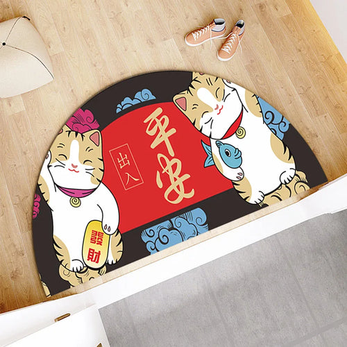 Cartoon Lucky Cat Welcome Entrance Doormats Good Fortune Rug Soft Door