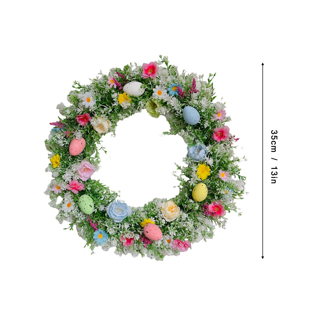 35cm Easter Wreath with Pastel Eggs Artificial Daisy Flower Front Door
