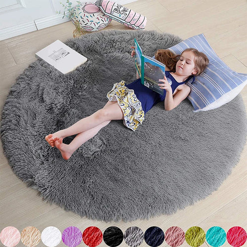 Fluffy Round Rugs For Girls Bedroom Soft Shaggy White Carpet In The