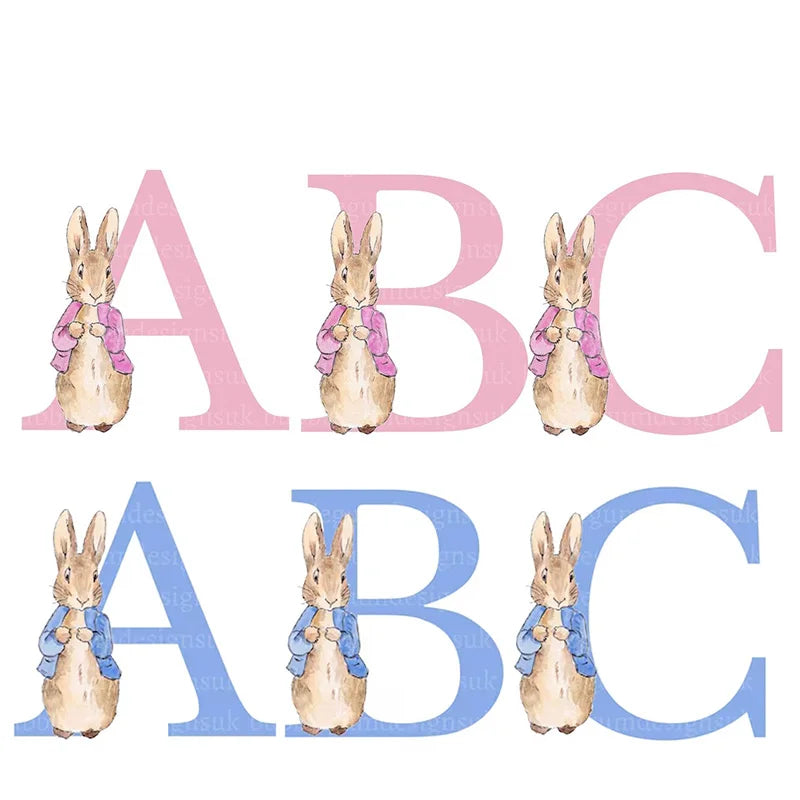 Personalised Letter Initial Pink/ Blue Bunny Rabbit Drawstring Bag