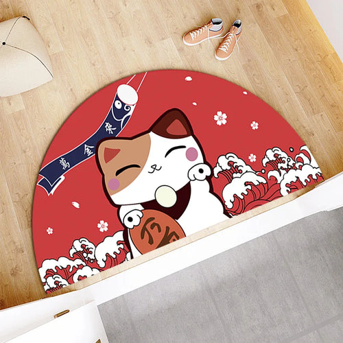 Cartoon Lucky Cat Welcome Entrance Doormats Good Fortune Rug Soft Door