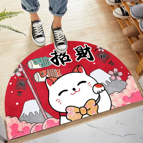 Cartoon Lucky Cat Welcome Entrance Doormats Good Fortune Rug Soft Door