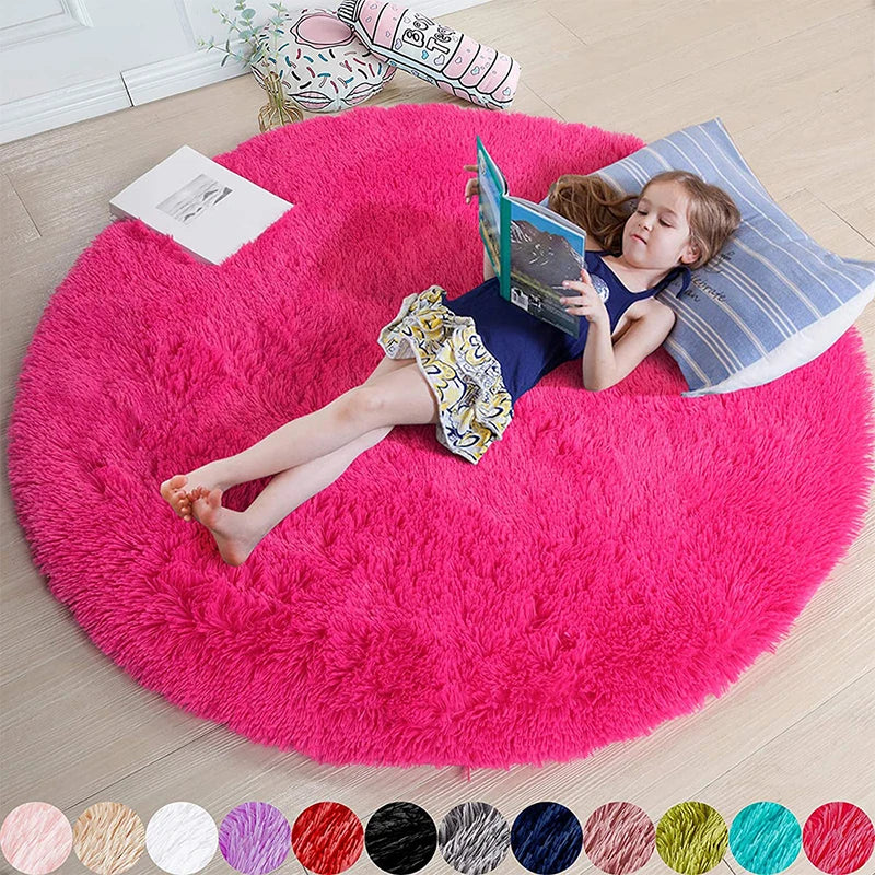 Fluffy Round Rugs For Girls Bedroom Soft Shaggy White Carpet In The