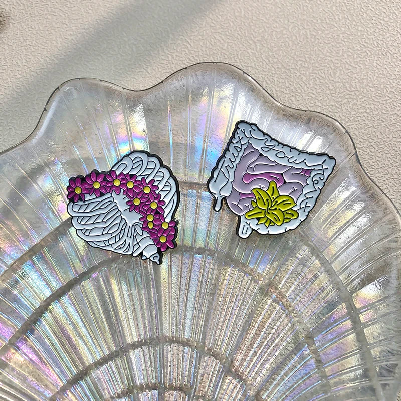Floral Organs Enamel Pins Custom Rib Cage Heart Intestine Nervous