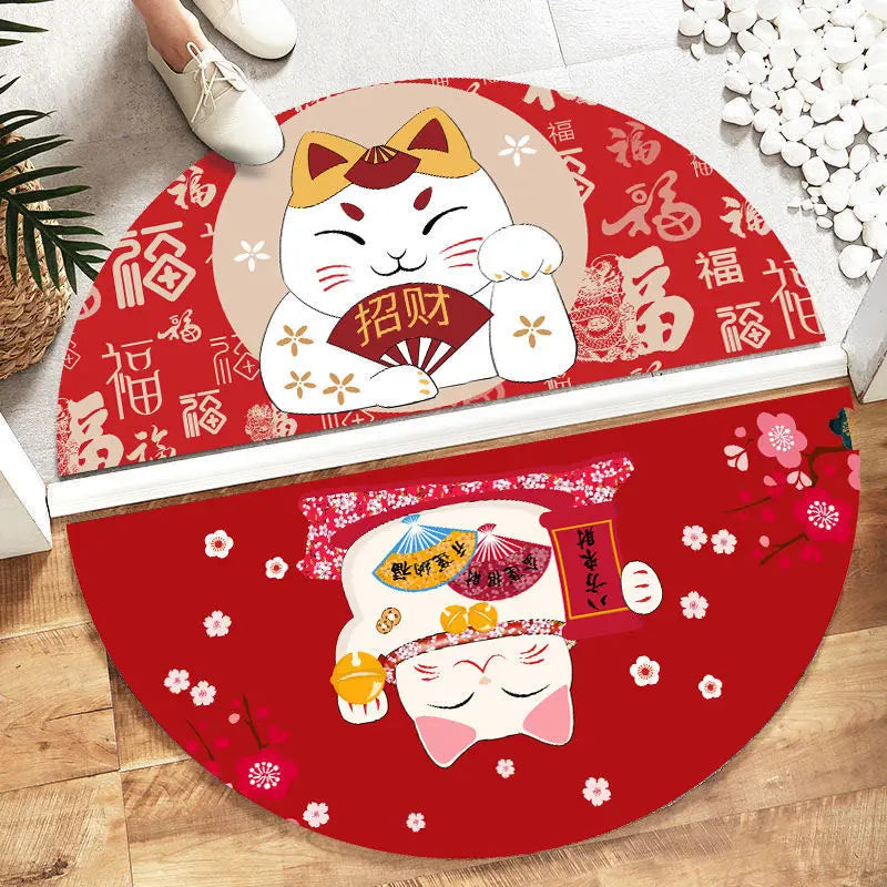 Cartoon Lucky Cat Welcome Entrance Doormats Good Fortune Rug Soft Door