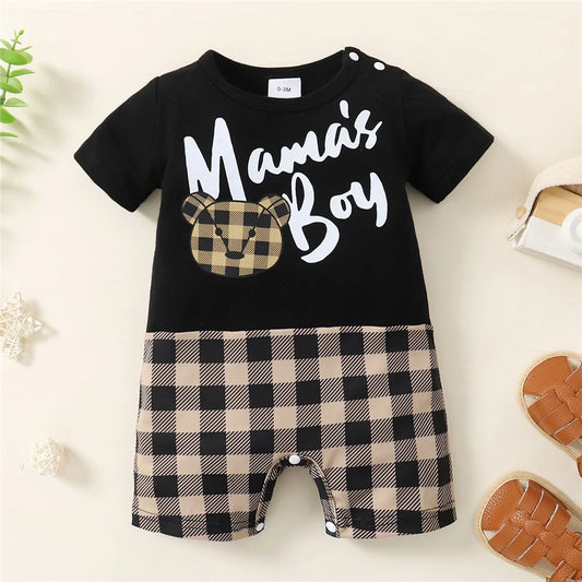 Newborn Baby Boy Bodysuit Mama's Boy Print Short Sleeve Romper 0-18