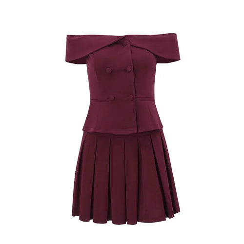 Mozision Two Piece Set Women Off-shoulder Tops And Pleated Skirt