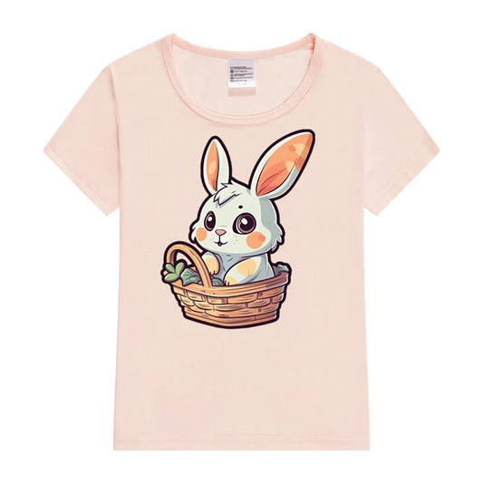 Kids Cute Easter Bunny in Basket Print T Shirt