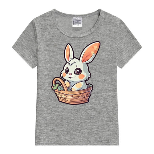 Kids Cute Easter Bunny in Basket Print T Shirt