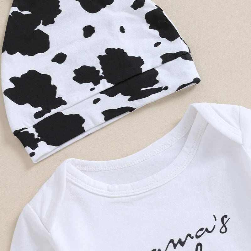 VISgogo 3 Pcs Baby Boy Outfit Letter Print Long Sleeve Rompers and Cow