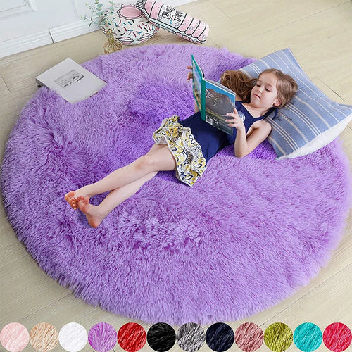 Fluffy Round Rugs For Girls Bedroom Soft Shaggy White Carpet In The
