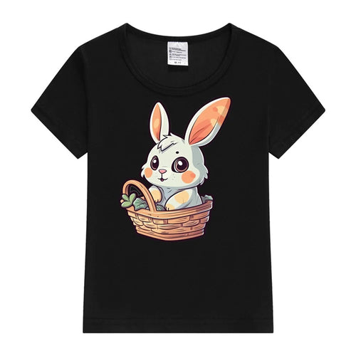 Kids Cute Easter Bunny in Basket Print T Shirt