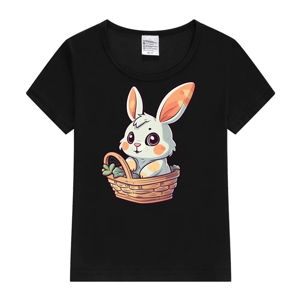 Kids Cute Easter Bunny in Basket Print T Shirt