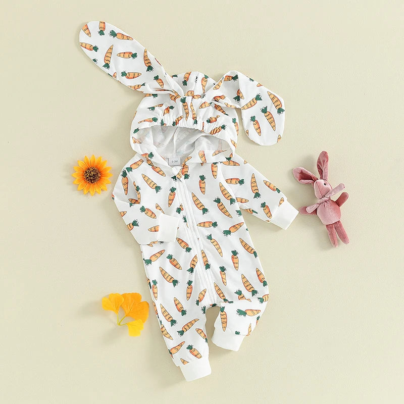BeQeuewll Toddler Baby Easter Romper Carrot Print