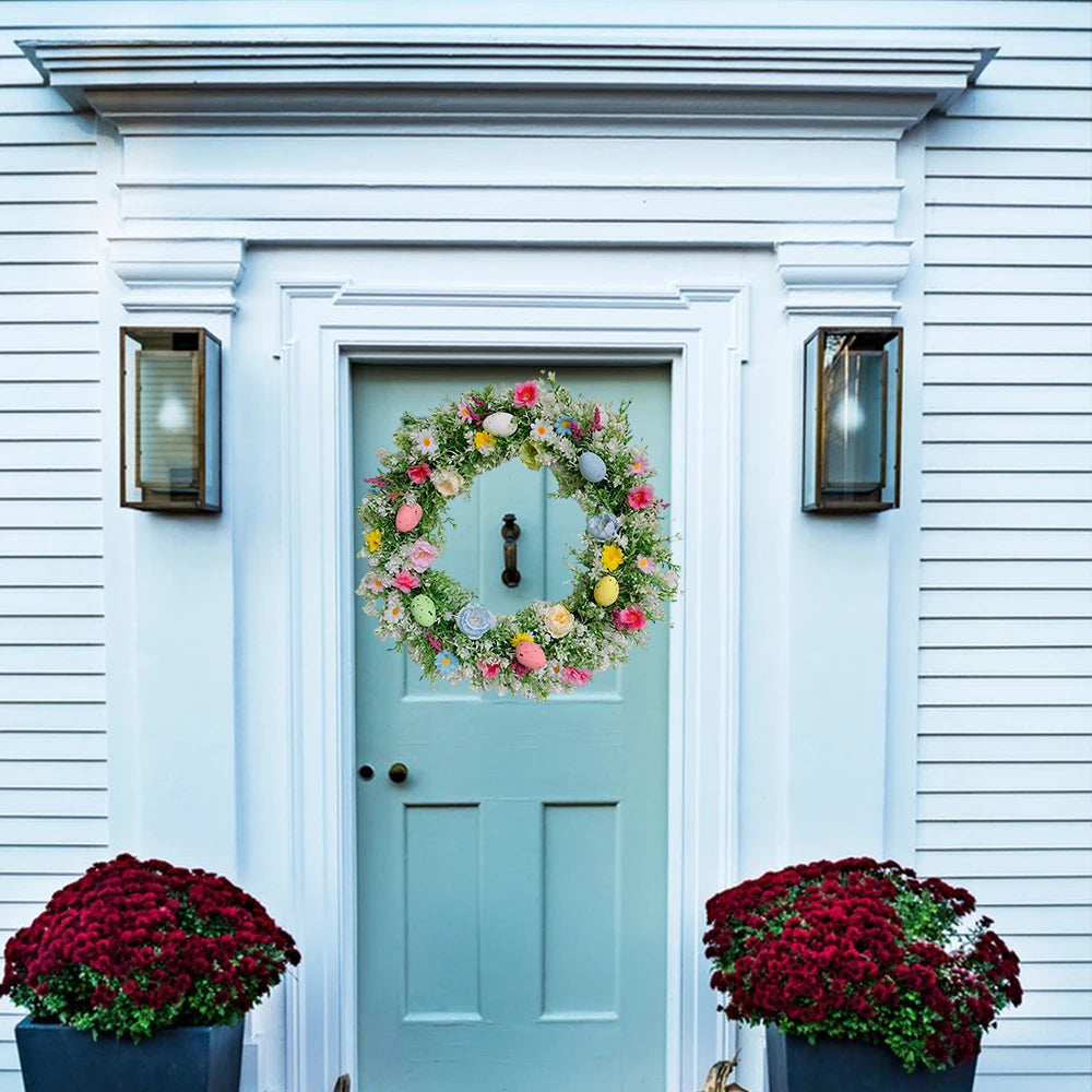 35cm Easter Wreath with Pastel Eggs Artificial Daisy Flower Front Door