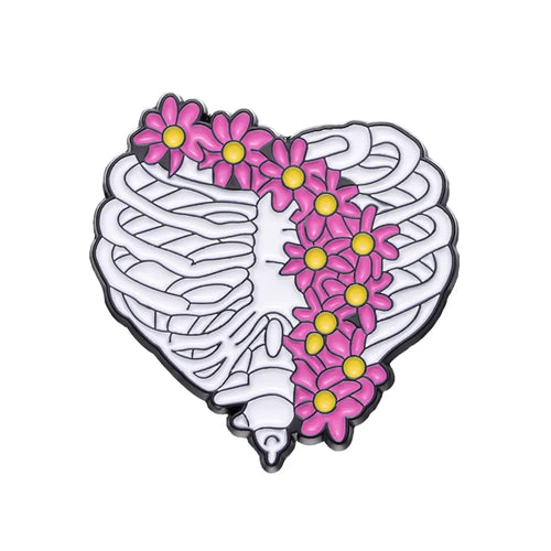 Floral Organs Enamel Pins Custom Rib Cage Heart Intestine Nervous