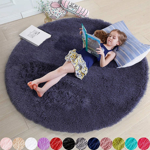 Fluffy Round Rugs For Girls Bedroom Soft Shaggy White Carpet In The