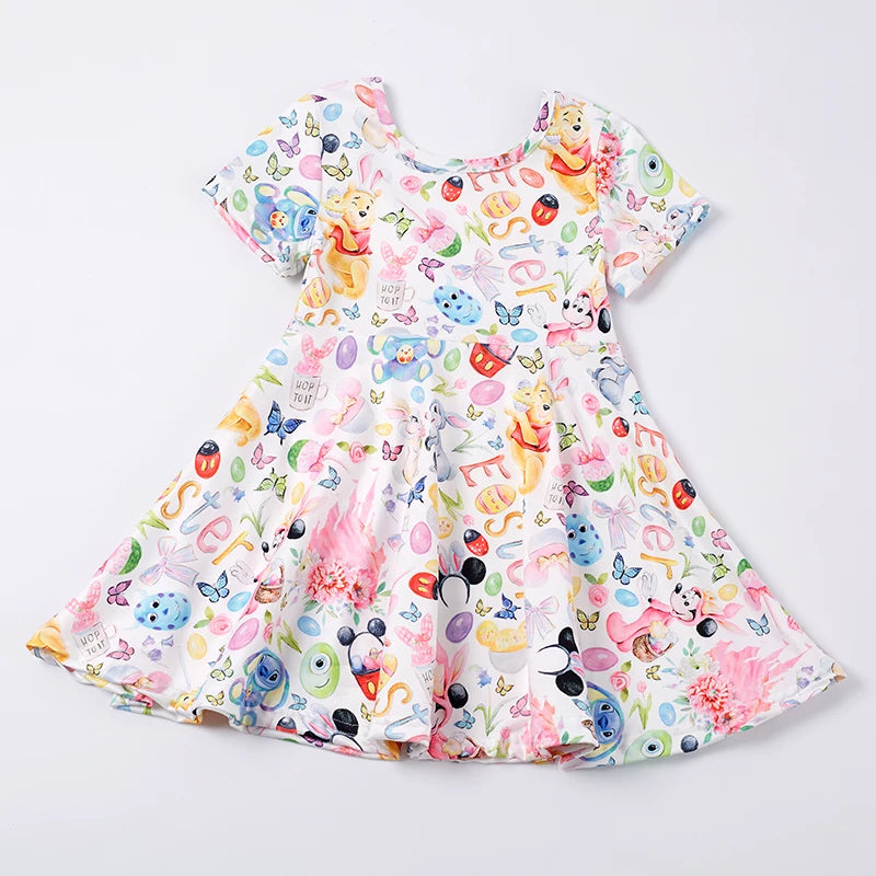 Girls Summer Easter Short Sleeve Zoobies Print Dress