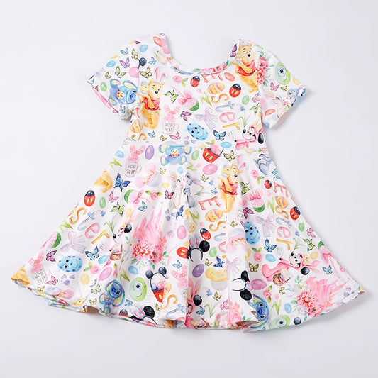 Girls Summer Easter Short Sleeve Zoobies Print Dress