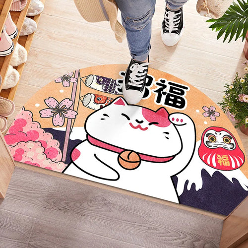 Cartoon Lucky Cat Welcome Entrance Doormats Good Fortune Rug Soft Door