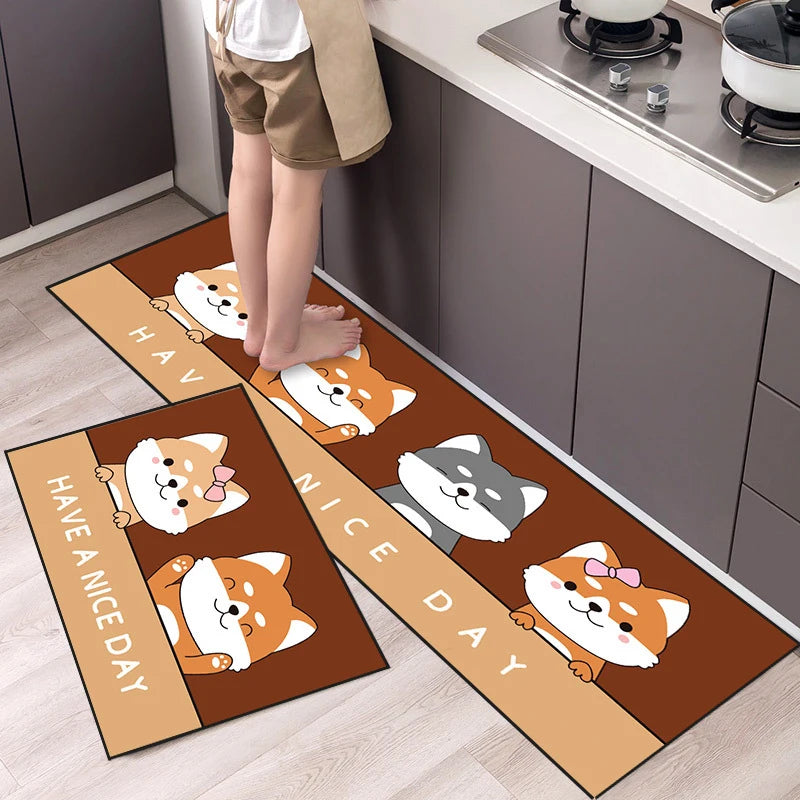 Kitchen Mat Cartoon Animals Long Strip Non-Slip Entrance Doormat