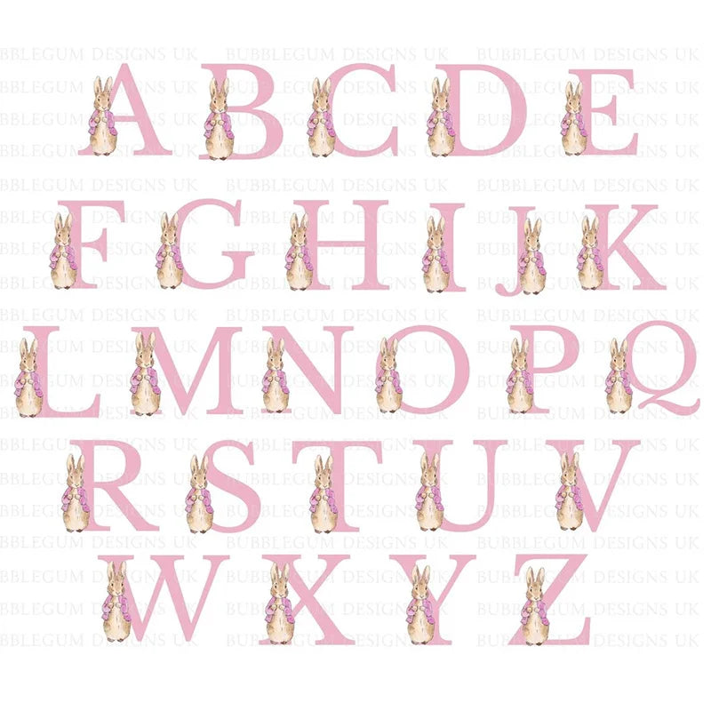 Personalised Letter Initial Pink/ Blue Bunny Rabbit Drawstring Bag