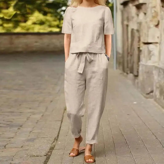 Fashion Women's Cotton Hemp Summer Khaki 2 Pc. Pant Set