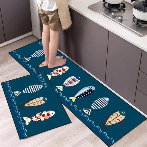Kitchen Mat Cartoon Animals Long Strip Non-Slip Entrance Doormat