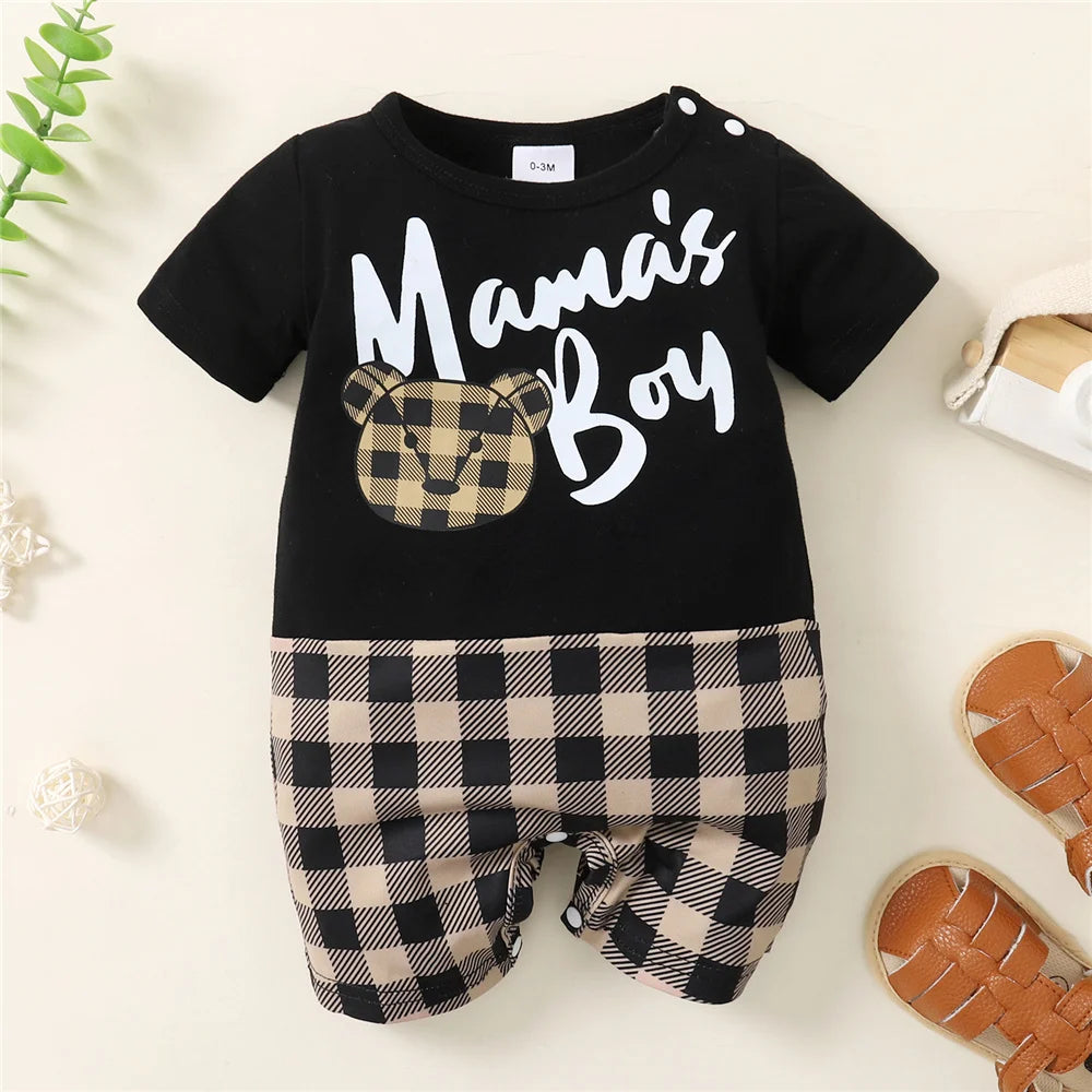 Newborn Baby Boy Bodysuit Mama's Boy Print Short Sleeve Romper 0-18