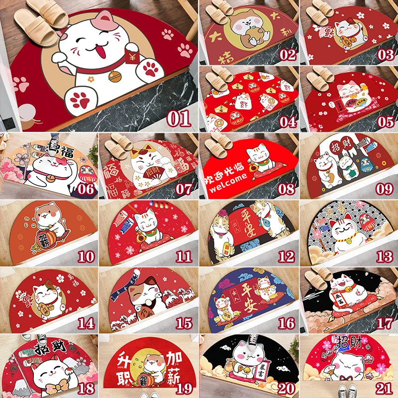 Cartoon Lucky Cat Welcome Entrance Doormats Good Fortune Rug Soft Door