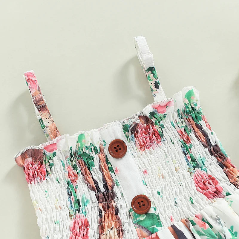 Easter Toddler Girls Dress Rabbit Floral Print Sleeveless Spaghetti Strap