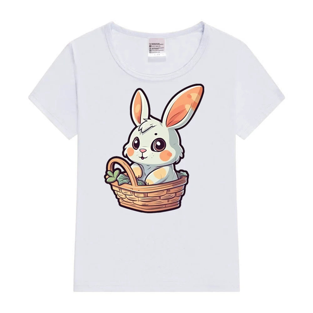 Kids Cute Easter Bunny in Basket Print T Shirt
