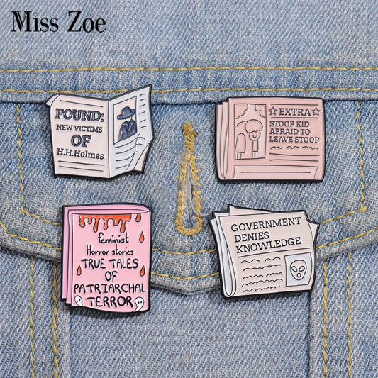 Vintage Newspaper Enamel Pins Custom Lost And Found Breaking News