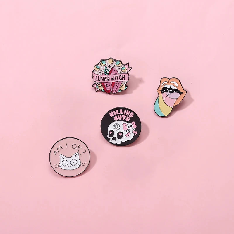 Pink Punk Enamel Pins Custom Witch Bear Tongue Ghost Call