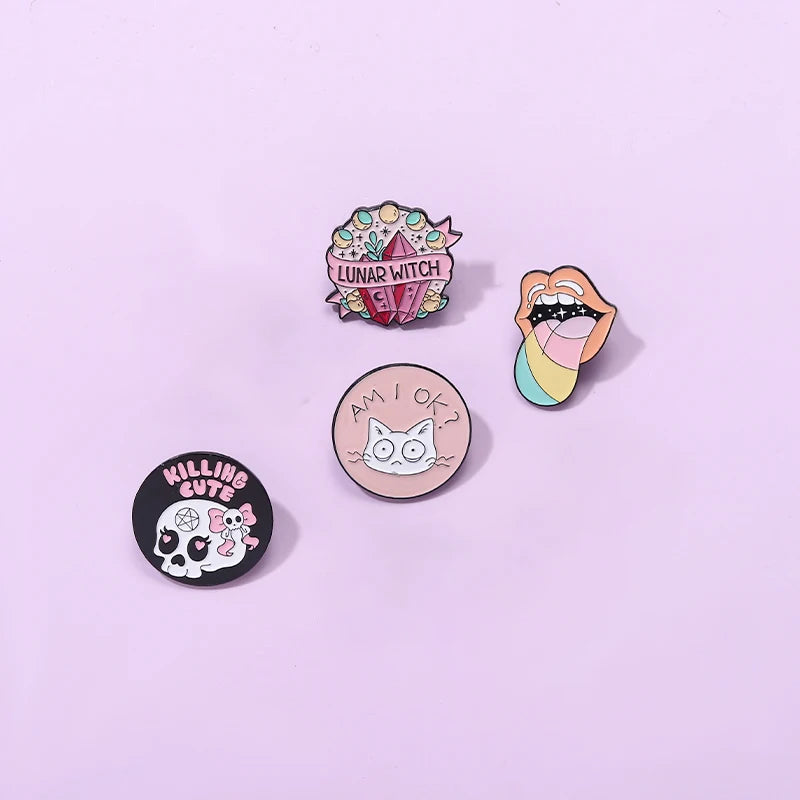 Pink Punk Enamel Pins Custom Witch Bear Tongue Ghost Call