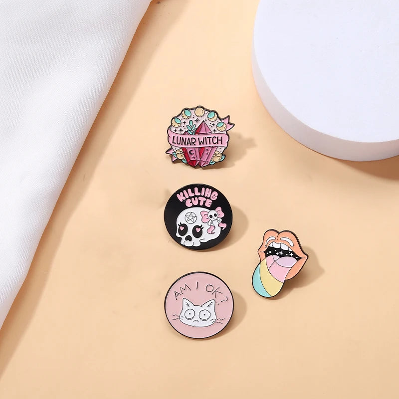 Pink Punk Enamel Pins Custom Witch Bear Tongue Ghost Call