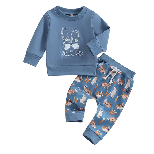 Baby Boys Clothes Set Long Sleeve Sweatshirt Bunny Carrot Print Pants