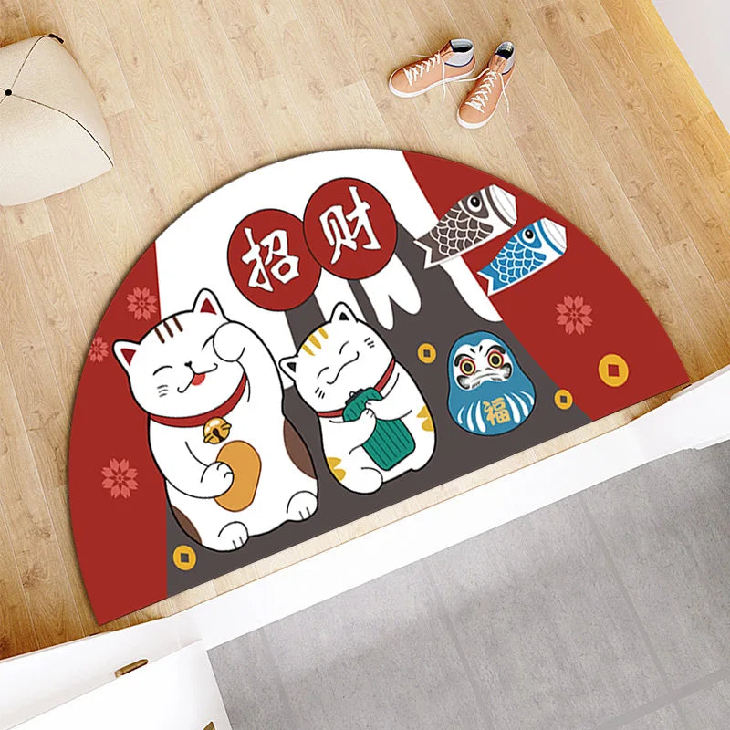 Cartoon Lucky Cat Welcome Entrance Doormats Good Fortune Rug Soft Door