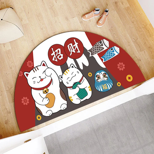 Cartoon Lucky Cat Welcome Entrance Doormats Good Fortune Rug Soft Door