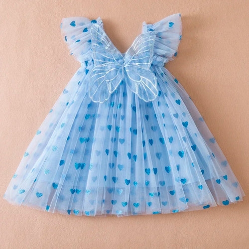 Elegant Girl Dress Kids Sleeveless with Butterfly Wings Princess Dress